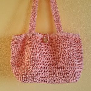 Peach colored crochet bag